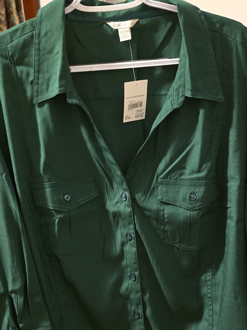 Cato Forest Green Button-Front Utility Shirt